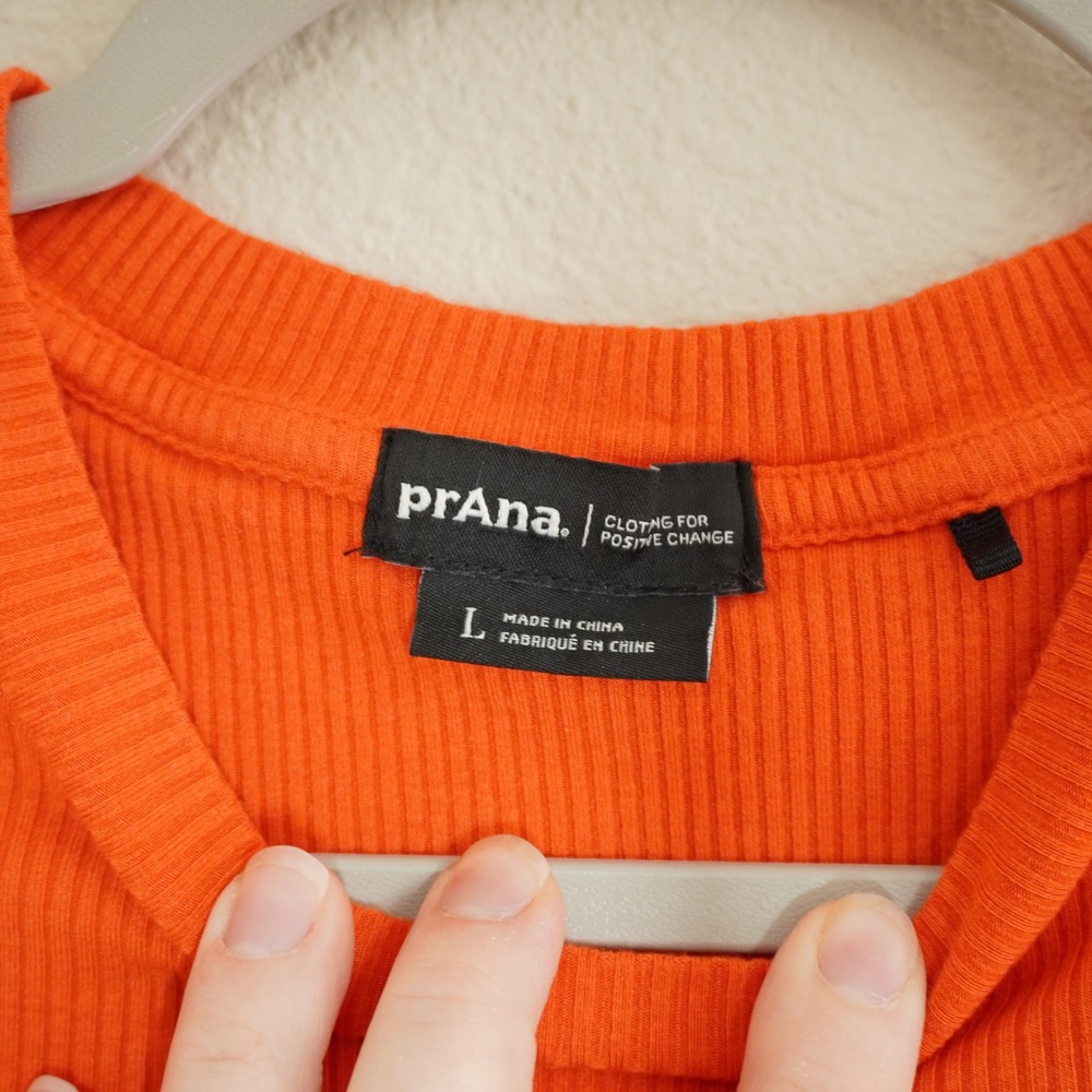 Prana Womens Size Large Orange Ribbed Short Sleeve Crew Neck T-Shirt Casual Soft - Picture 3 of 4